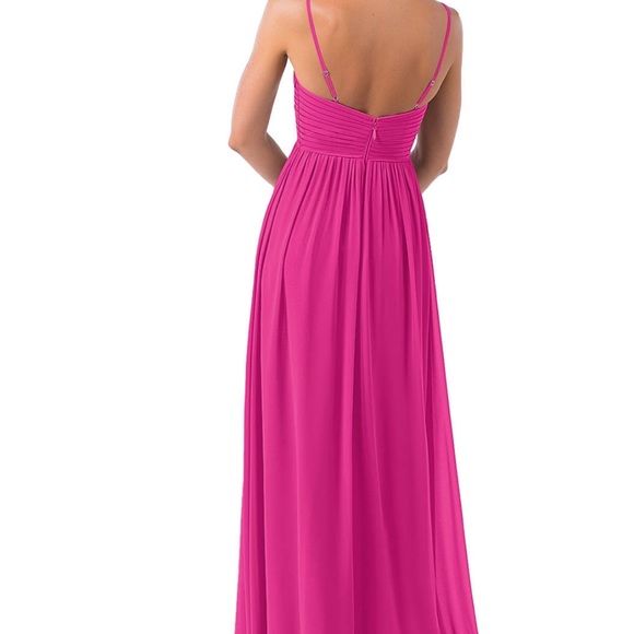 Azazie - Alia Floor-Length Dress - A-Line Pleated Chiffon - Fuchsia- Size 4- EUC - Picture 4 of 12